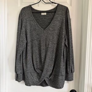 24/7 Gray Metallic Long  Sleeve Twist Hem Tee